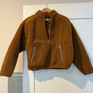 Madewell || Faux shearling half zip sweater in dried cedar
